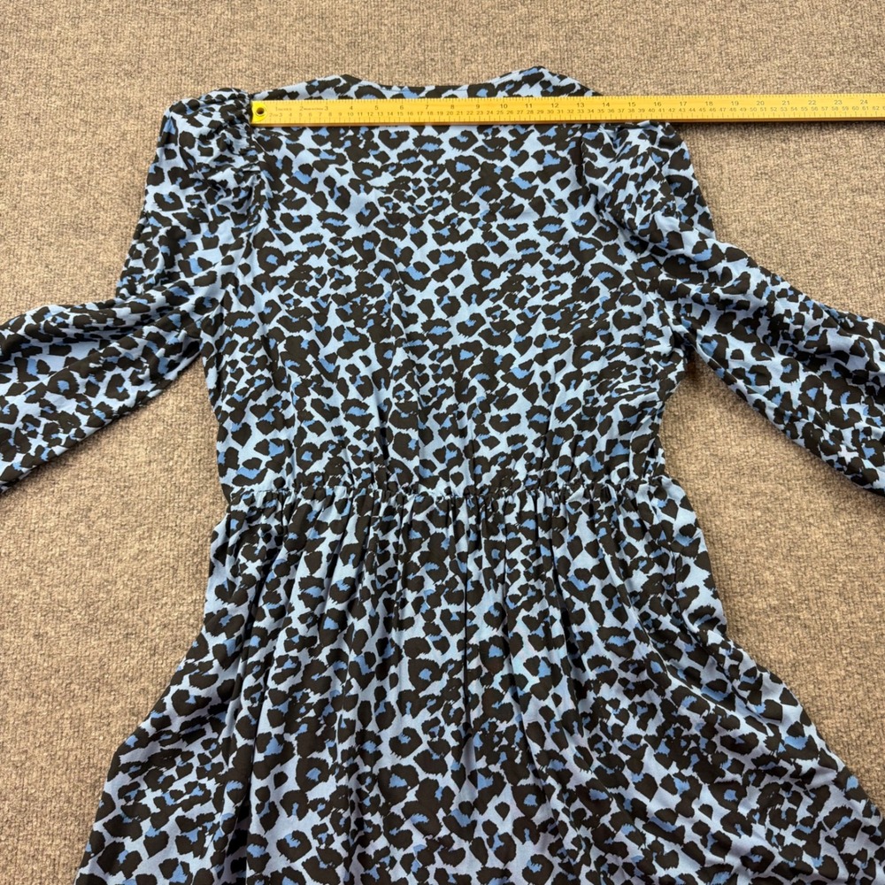 Banana Republic Blue Leopard Print Viscose V-Neck Midi Dress Puff Sleeve L NWT - Picture 9 of 10